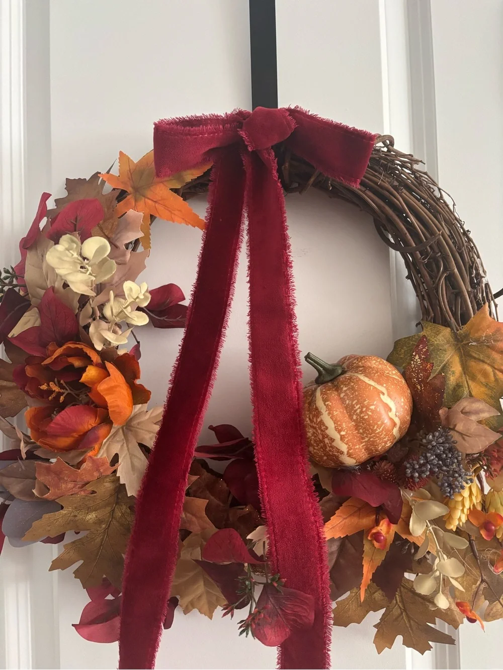HandCrafted Autumn Harvest Fall Wreath Embellishments Burgundy  Bow Final Sale